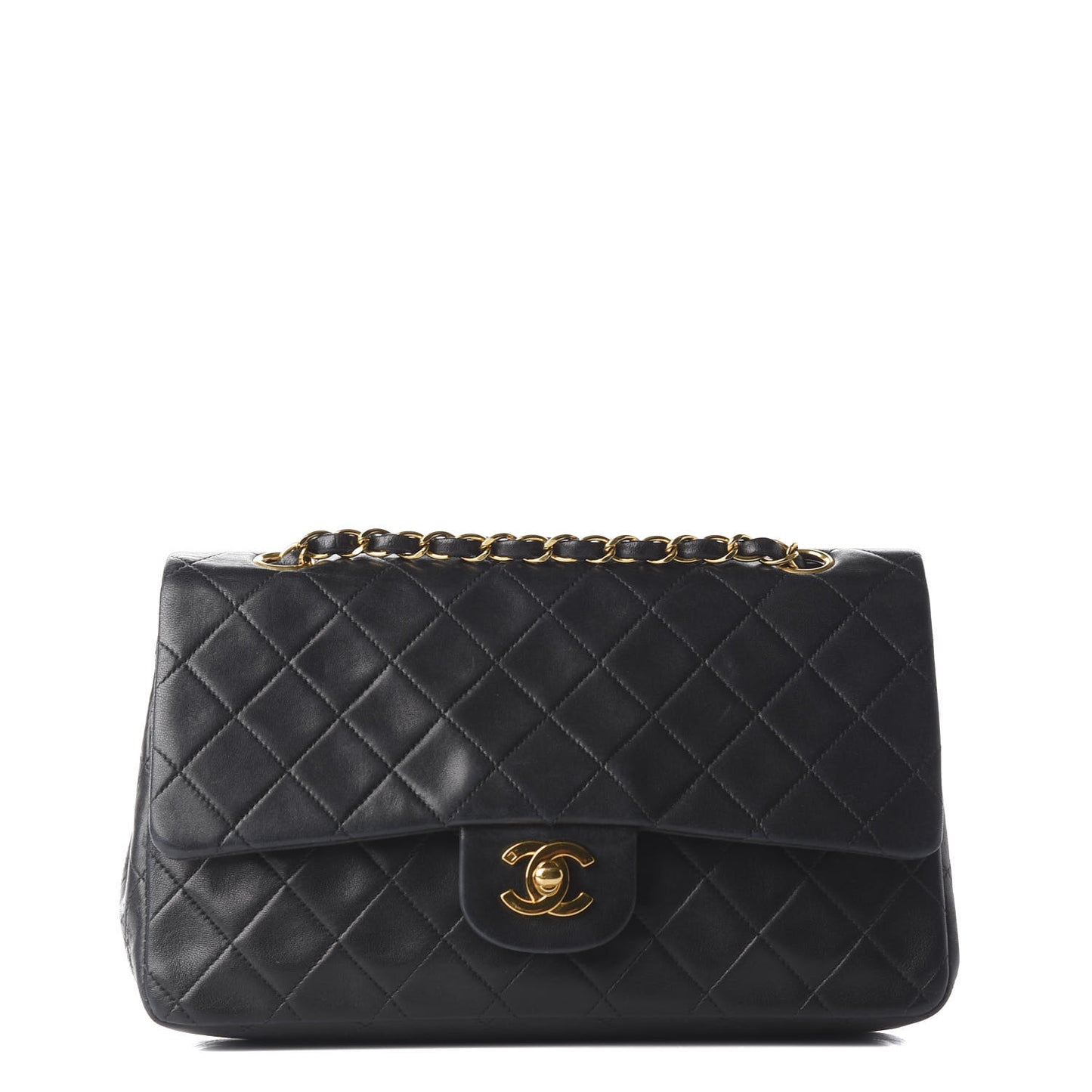 Lambskin Quilted Medium Double Flap Black