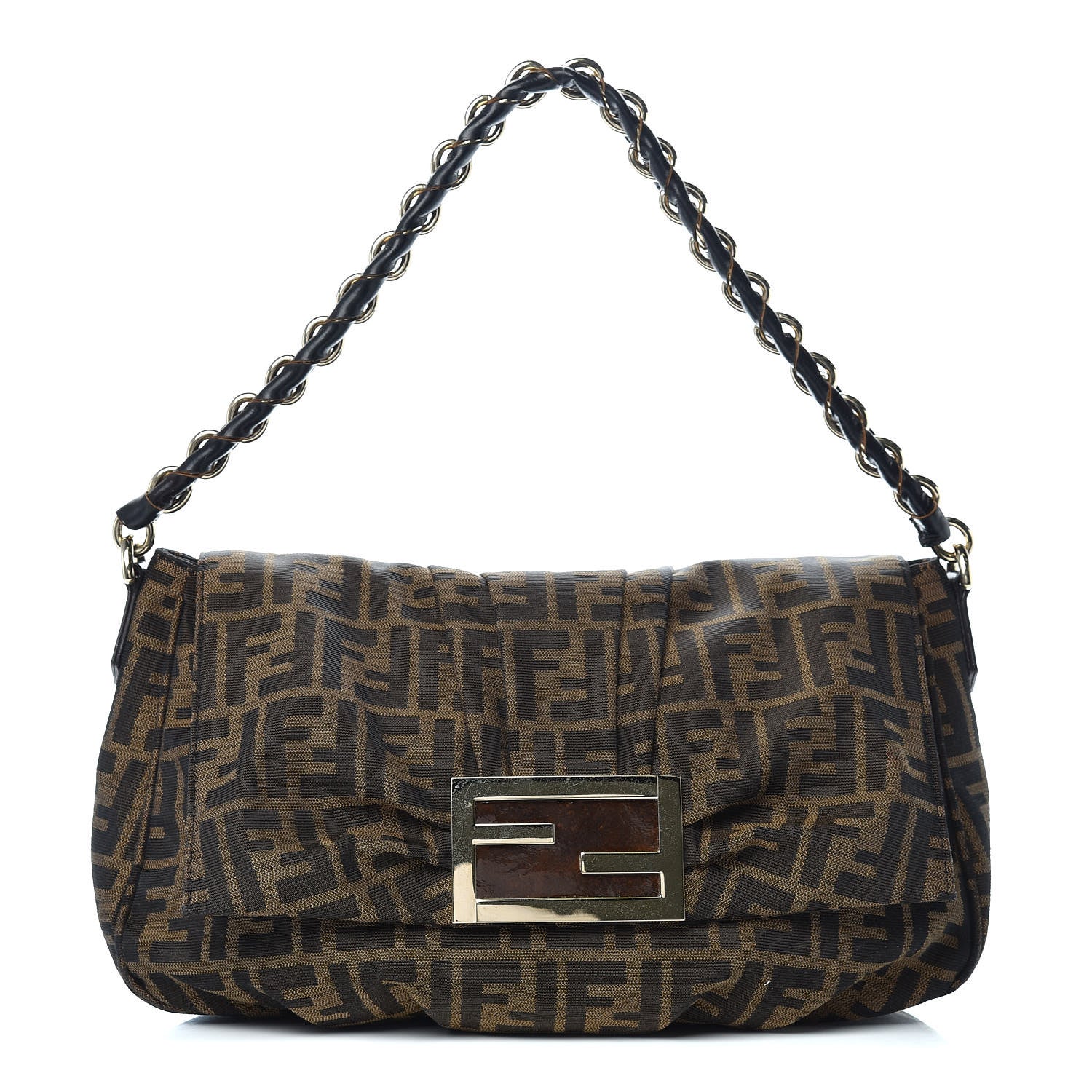 Fendi Zucca Patent Mia Shoulder Flap Tobacco 1 of 9