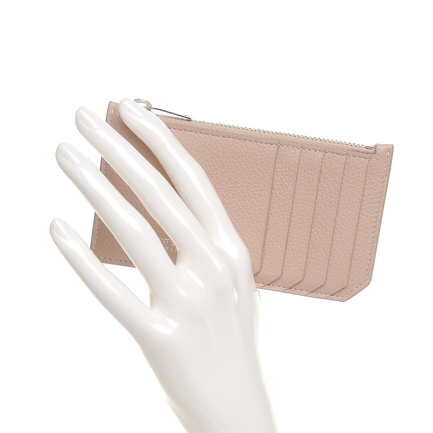 Grained Calfskin 5 Fragments Zip Pouch Card Holder Rose Antic