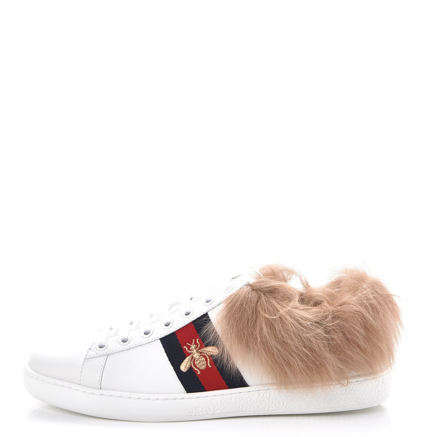 Calfskin Wool Web Bee Embroidered Womens Ace Sneakers 38.5 White