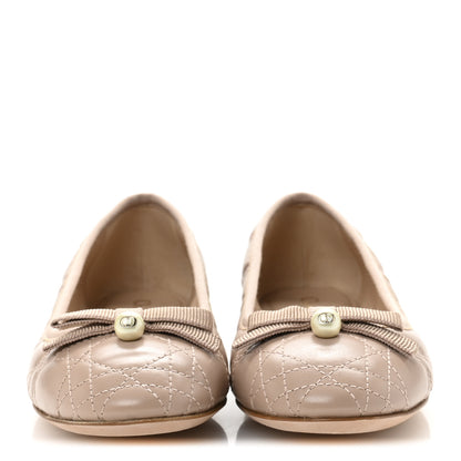 Christian Dior Calfskin Cannage Pearl Bow Ballet Flats 37.5 Nude 3 of 10