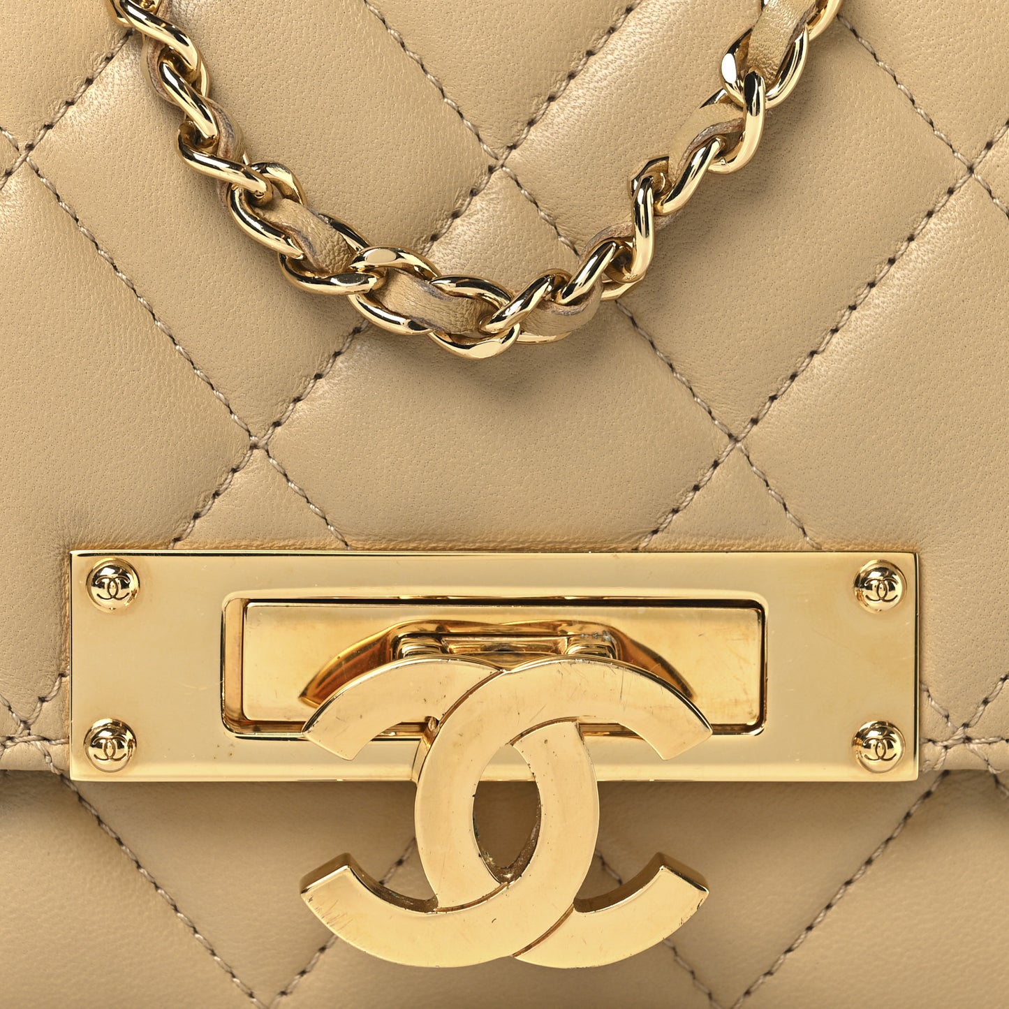 Lambskin Quilted Golden Class Wallet on Chain WOC Beige