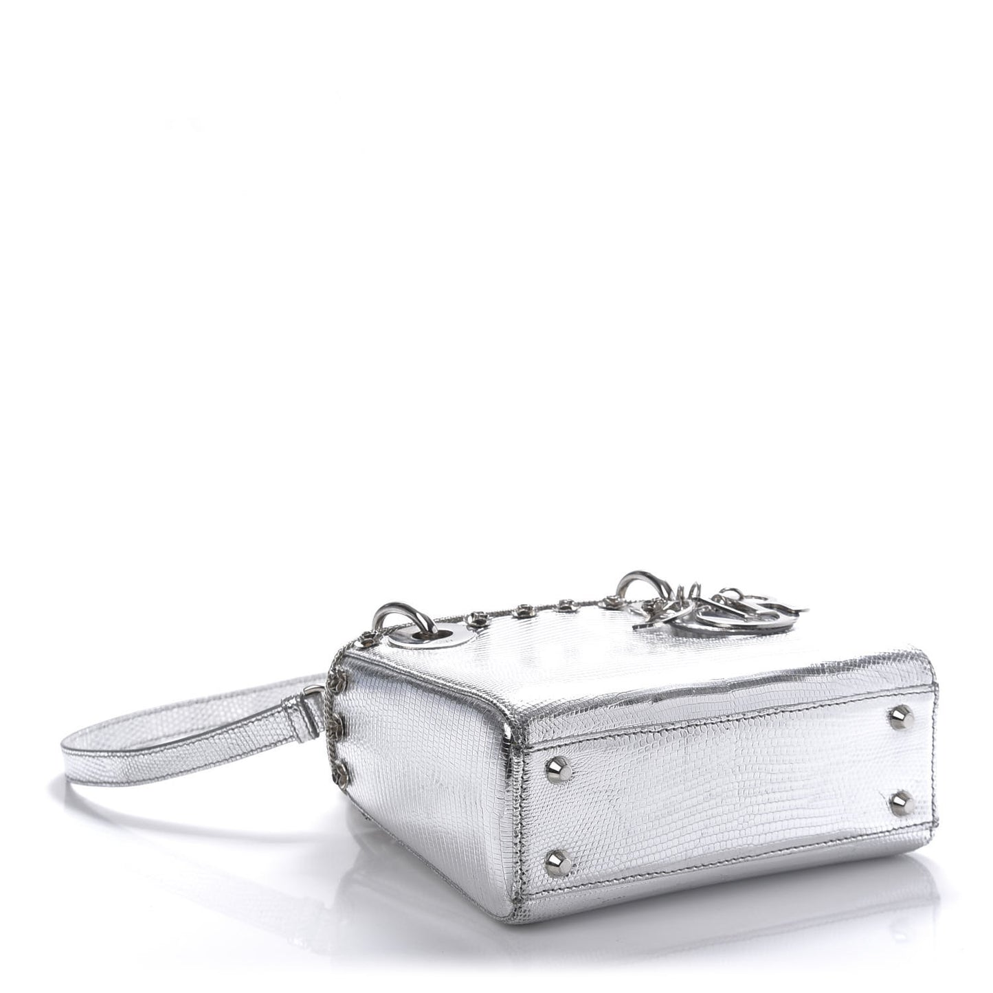 Metallic Lizard Mini Lady Dior Silver