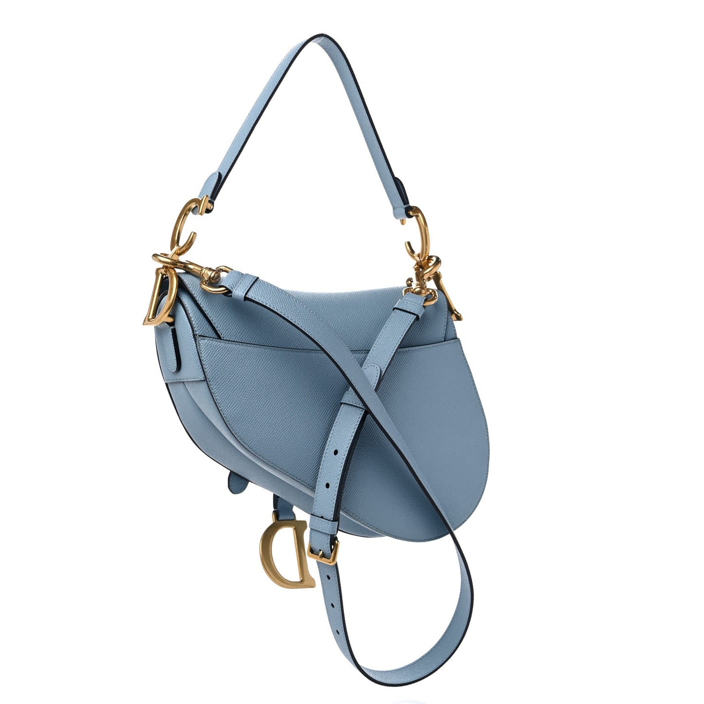 Grained Calfskin Saddle Bag With Strap Horizon Blue