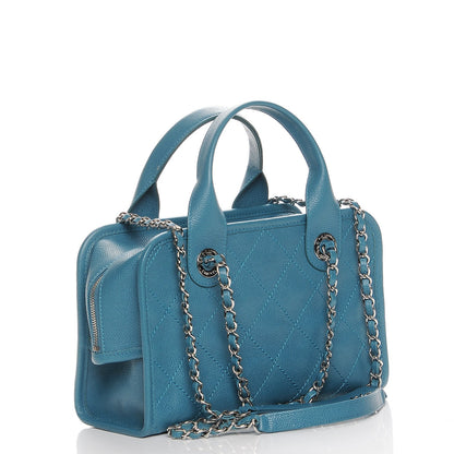 Chanel Caviar Quilted Deauville Bowling Bag Blue 4 of 11