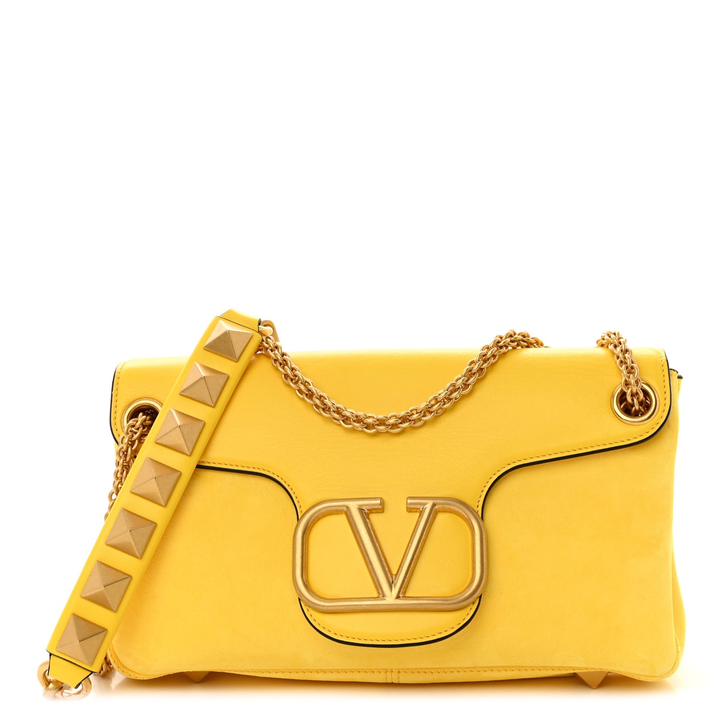 Nappa Stud Sign Shoulder Bag Bright Lemon