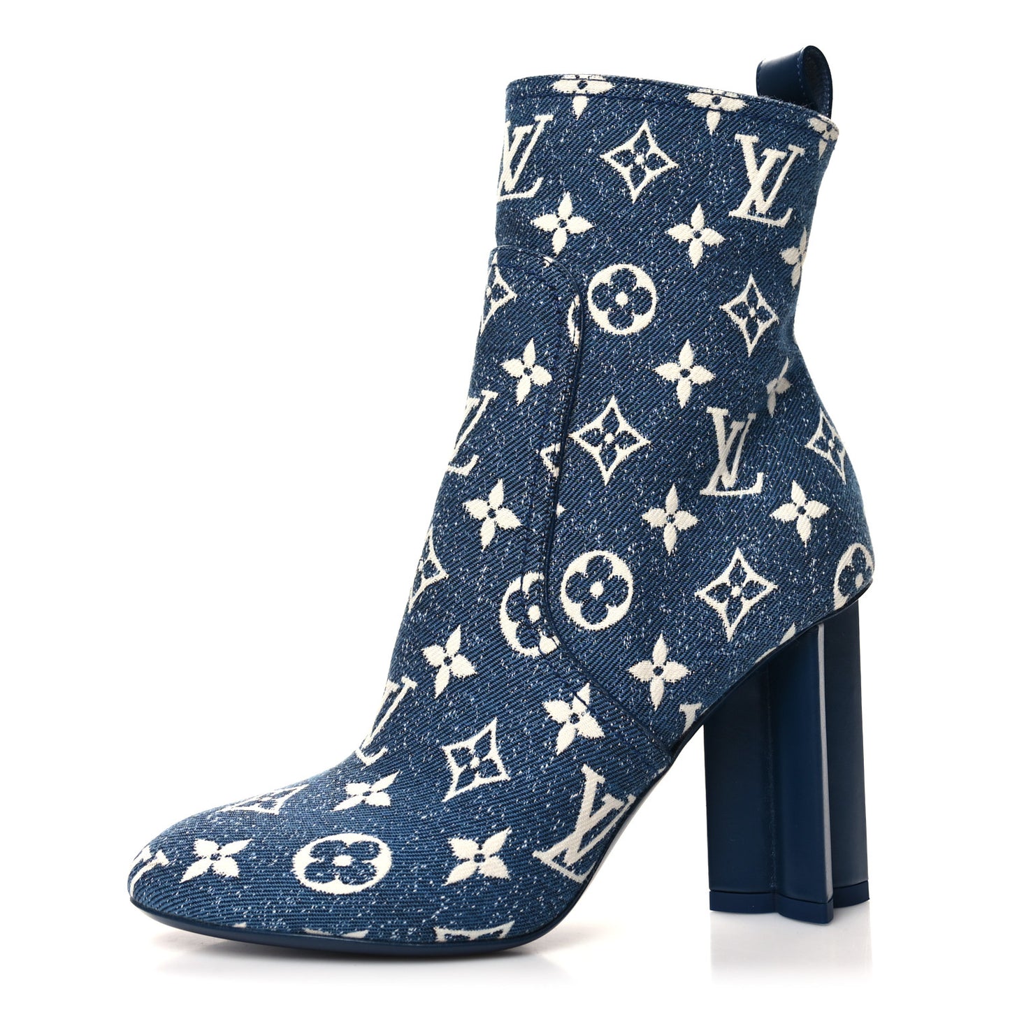 Denim Monogram Silhouette Ankle Boots 36 Navy Blue