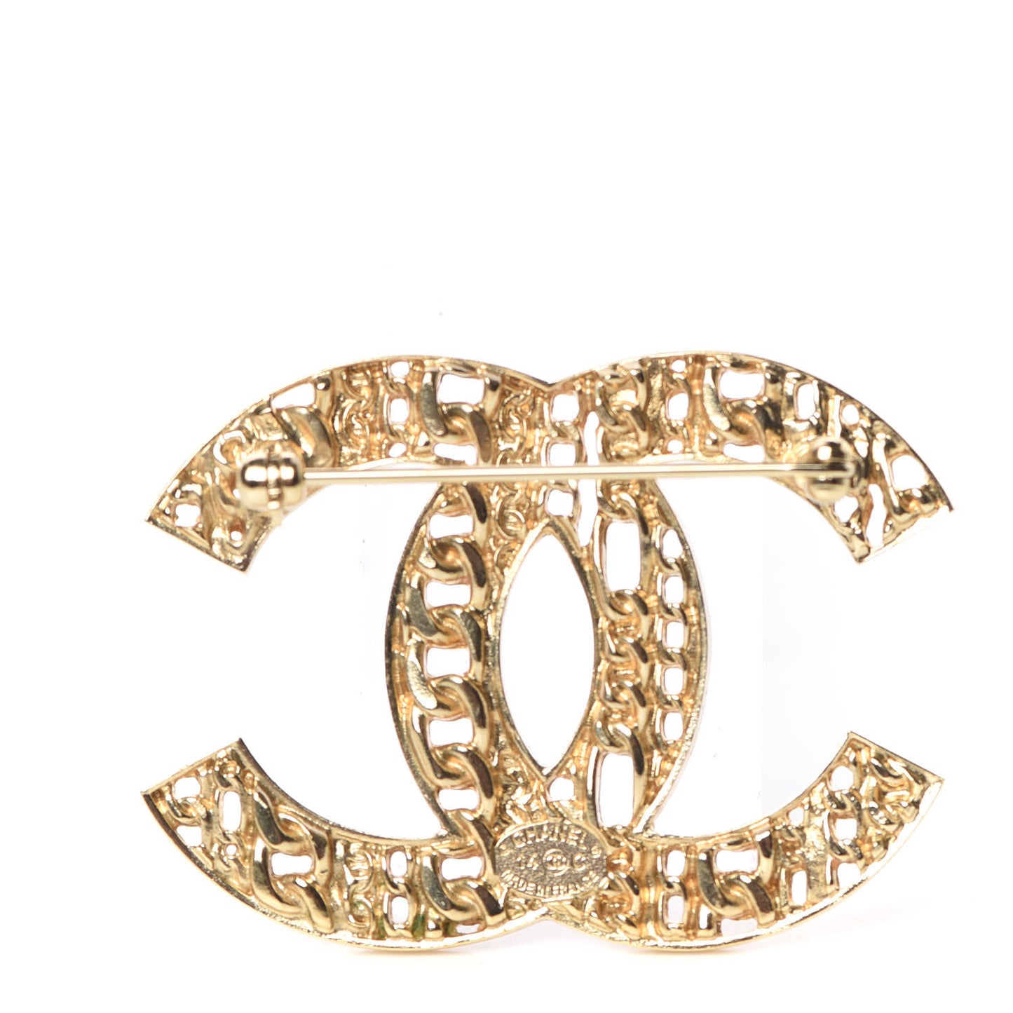 Chain CC Brooch Pin Light Gold