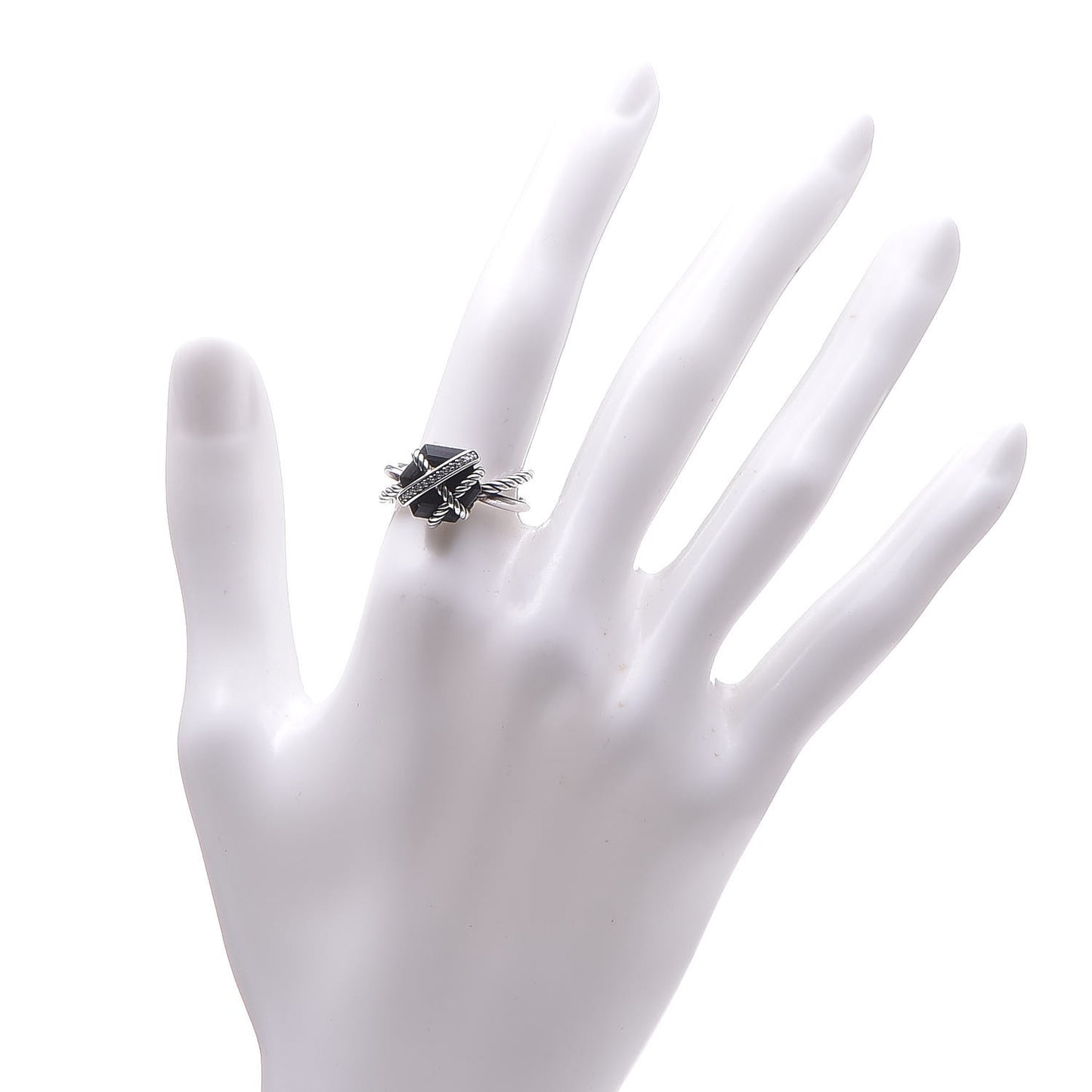 Sterling Silver Diamond Black Onyx 10mm Cable Wrap Ring 54.5 7