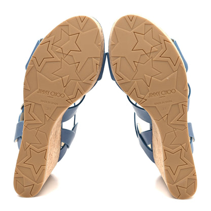 Jimmy Choo Vachetta Cork Aleili 100 Wedge Sandals 39 Light Blue 5 of 8