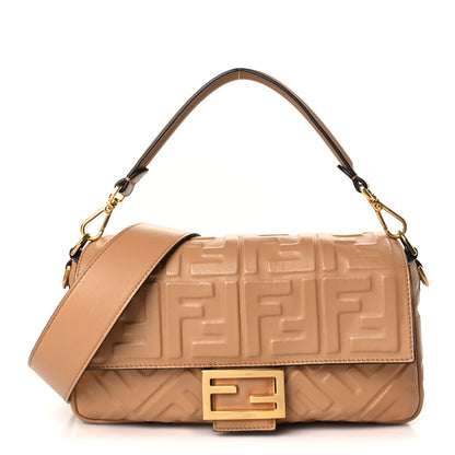 Fendi Nappa FF 1974 Embossed Baguette Miele Scuro 1 of 9