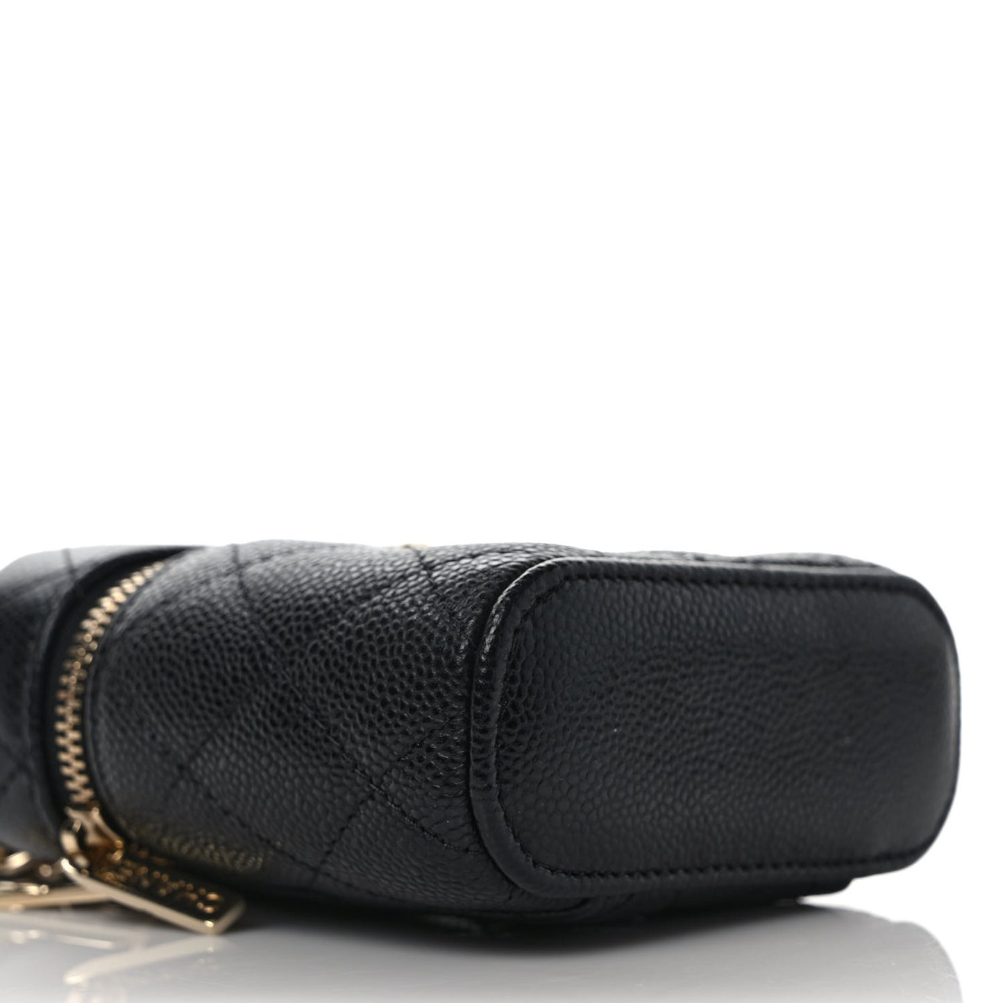 Caviar Quilted Small Handle With Care Vanity Case With Chain Black