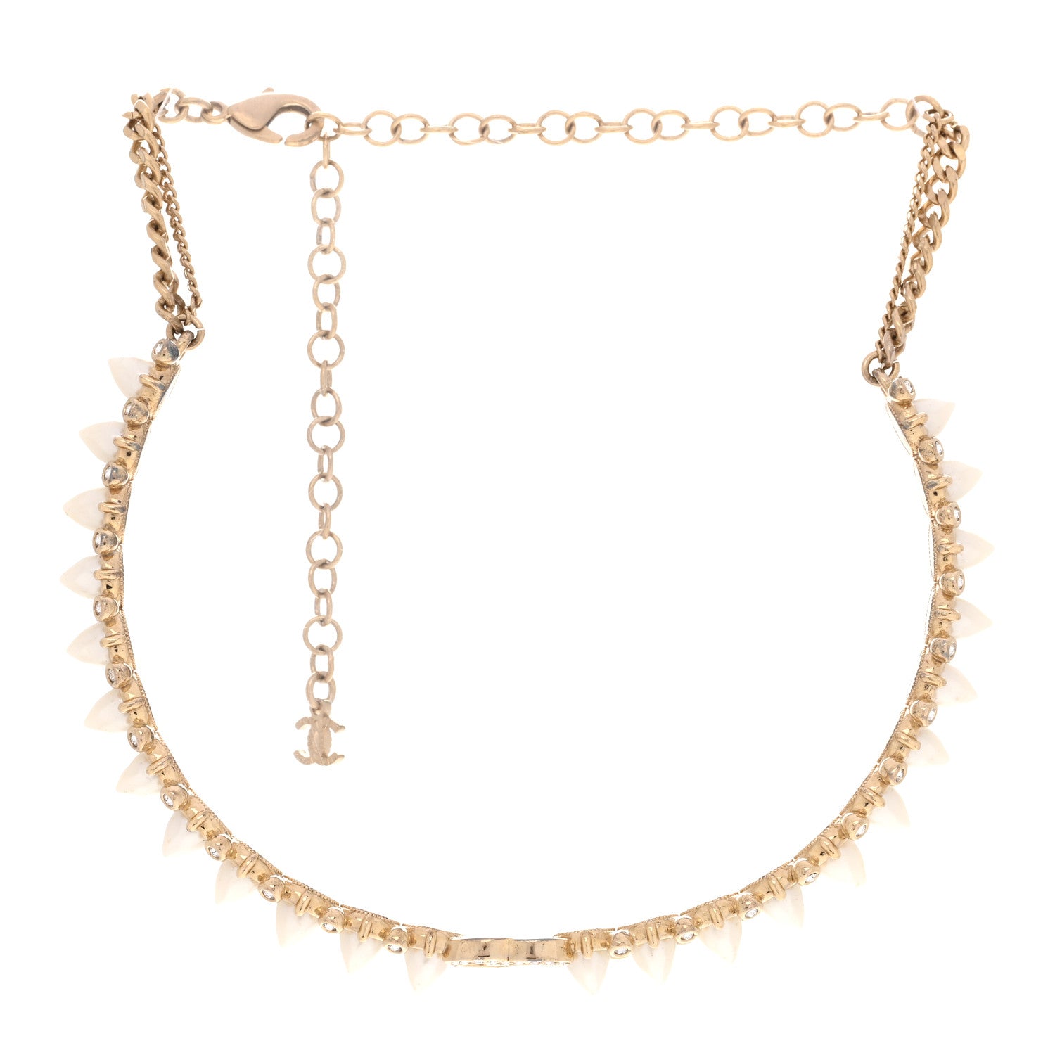 Chanel Spike Pearl Crystal CC Choker Necklace Gold Pearly White 3 of 5