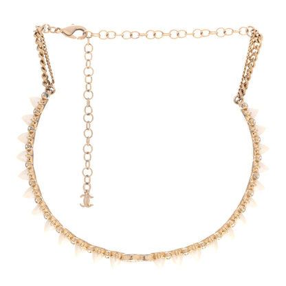Chanel Spike Pearl Crystal CC Choker Necklace Gold Pearly White 3 of 5