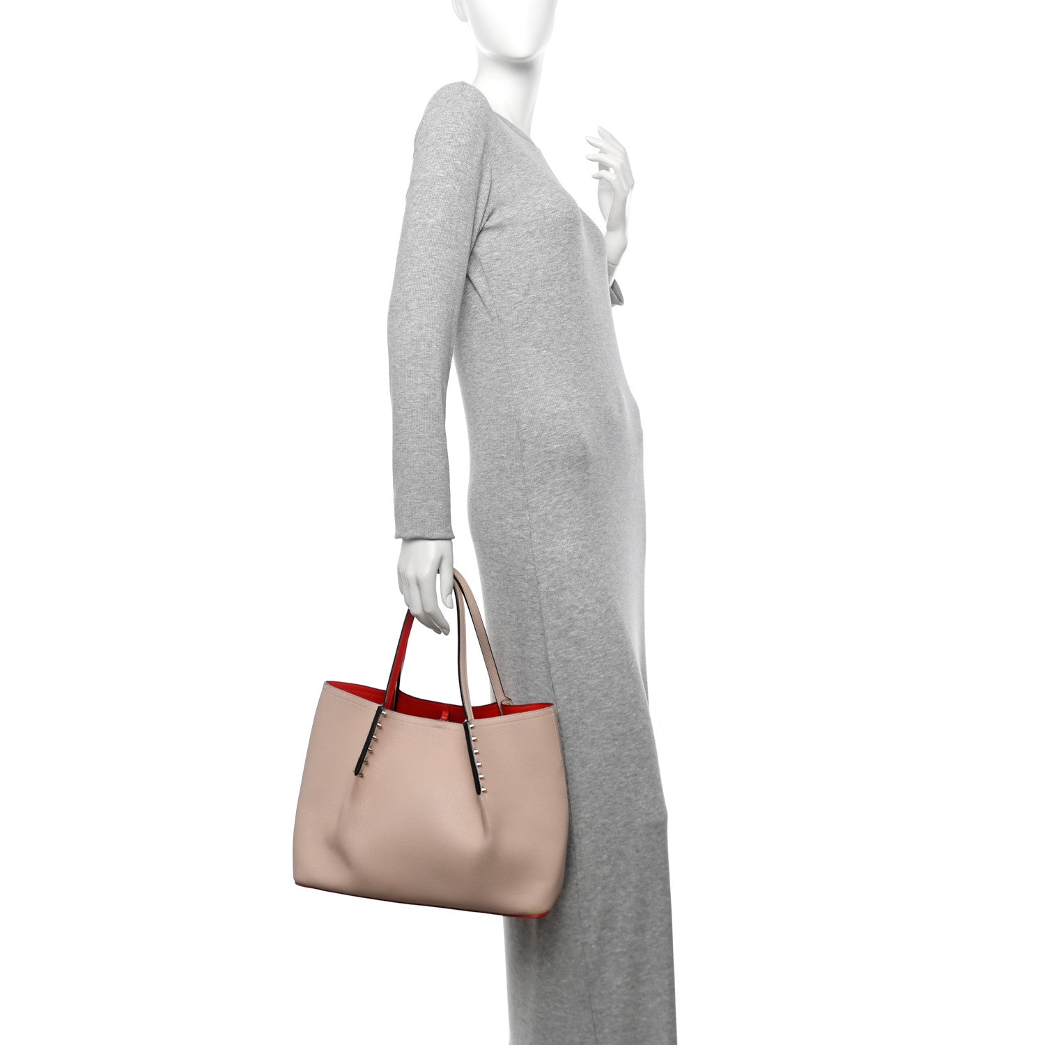 Christian Louboutin Calfskin Spiked Small Cabarock Shopper Tote Rose De Chine 2 of 10