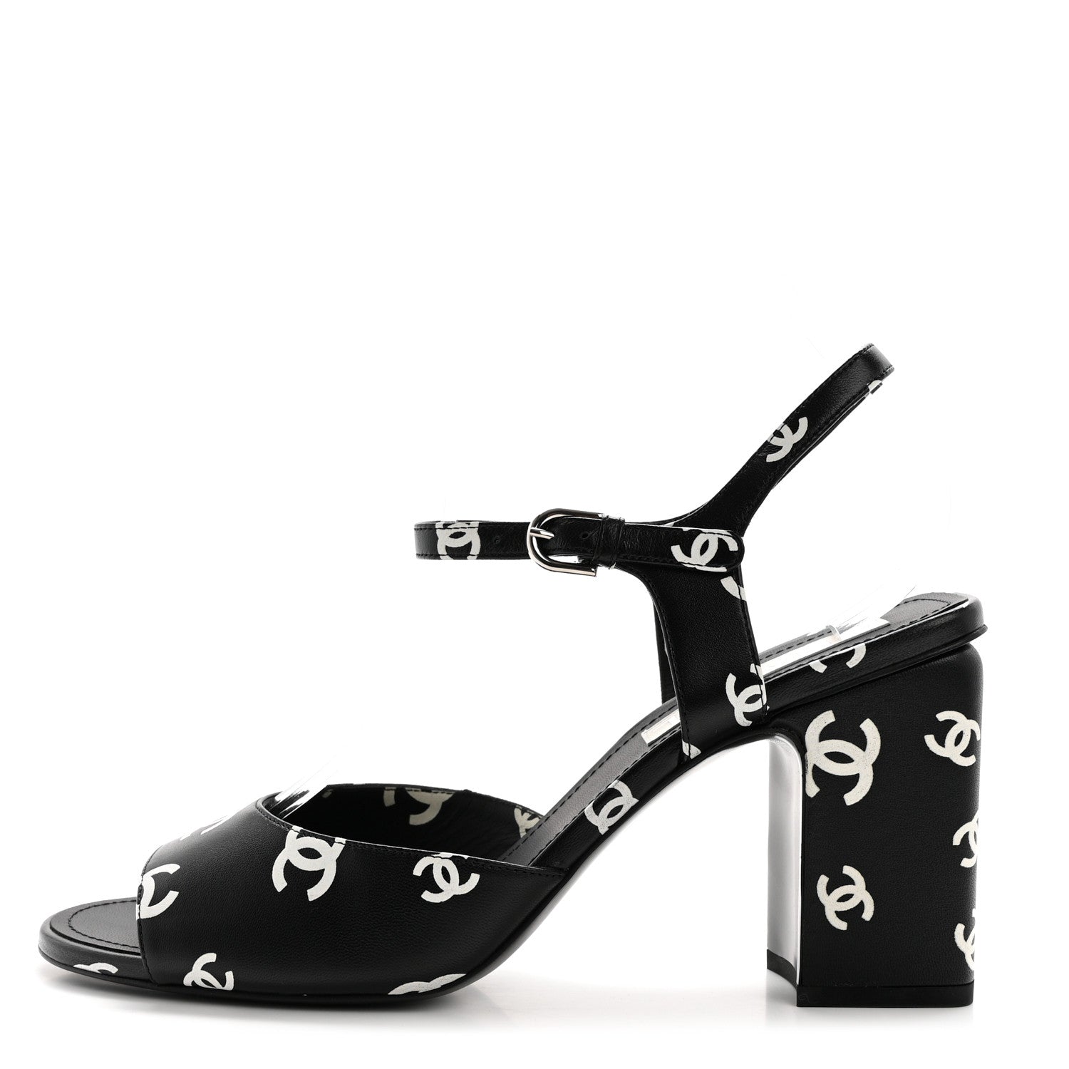 Chanel Printed Lambskin CC Sandals 41 Black White 1 of 9