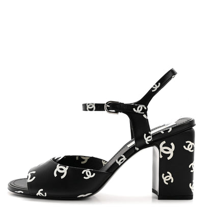 Chanel Printed Lambskin CC Sandals 41 Black White 1 of 9