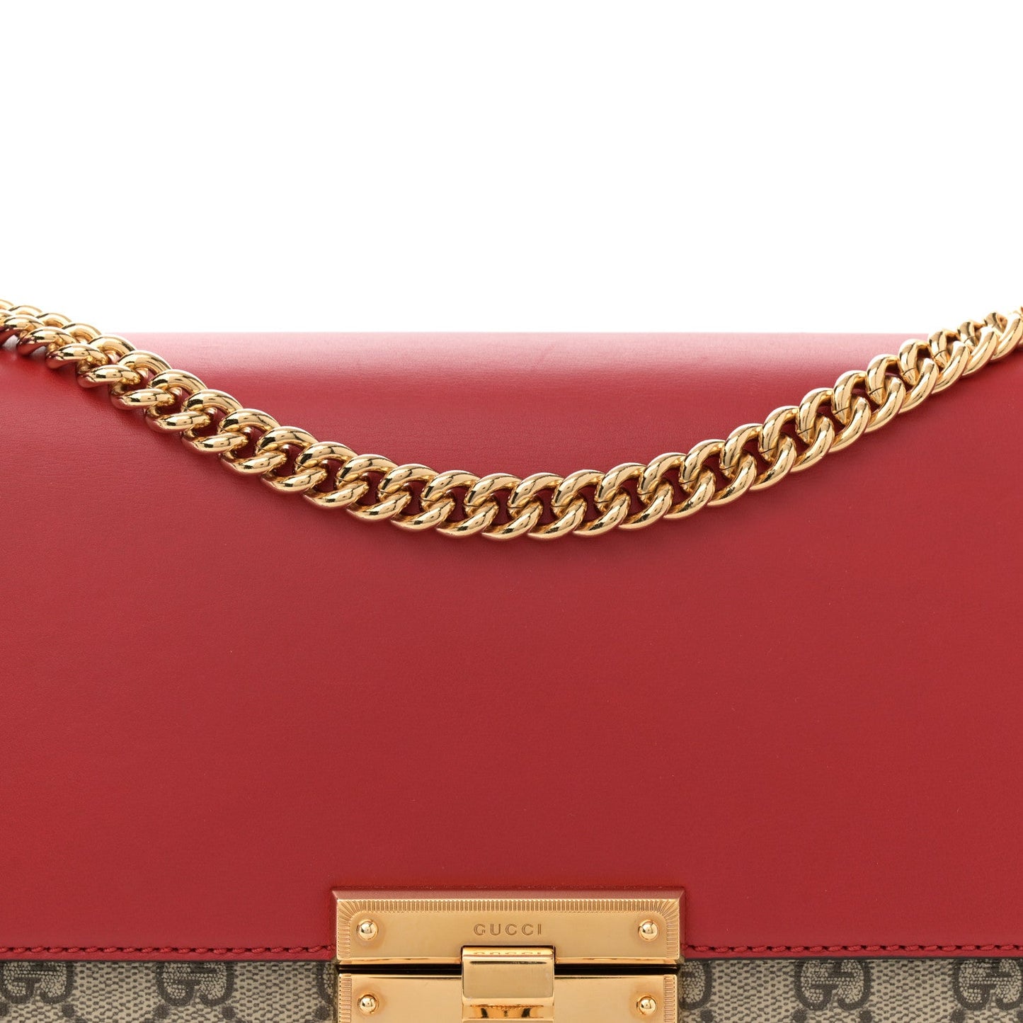 GG Supreme Monogram Calfskin Medium Padlock Shoulder Bag Beige Hibiscus Red New Rosette