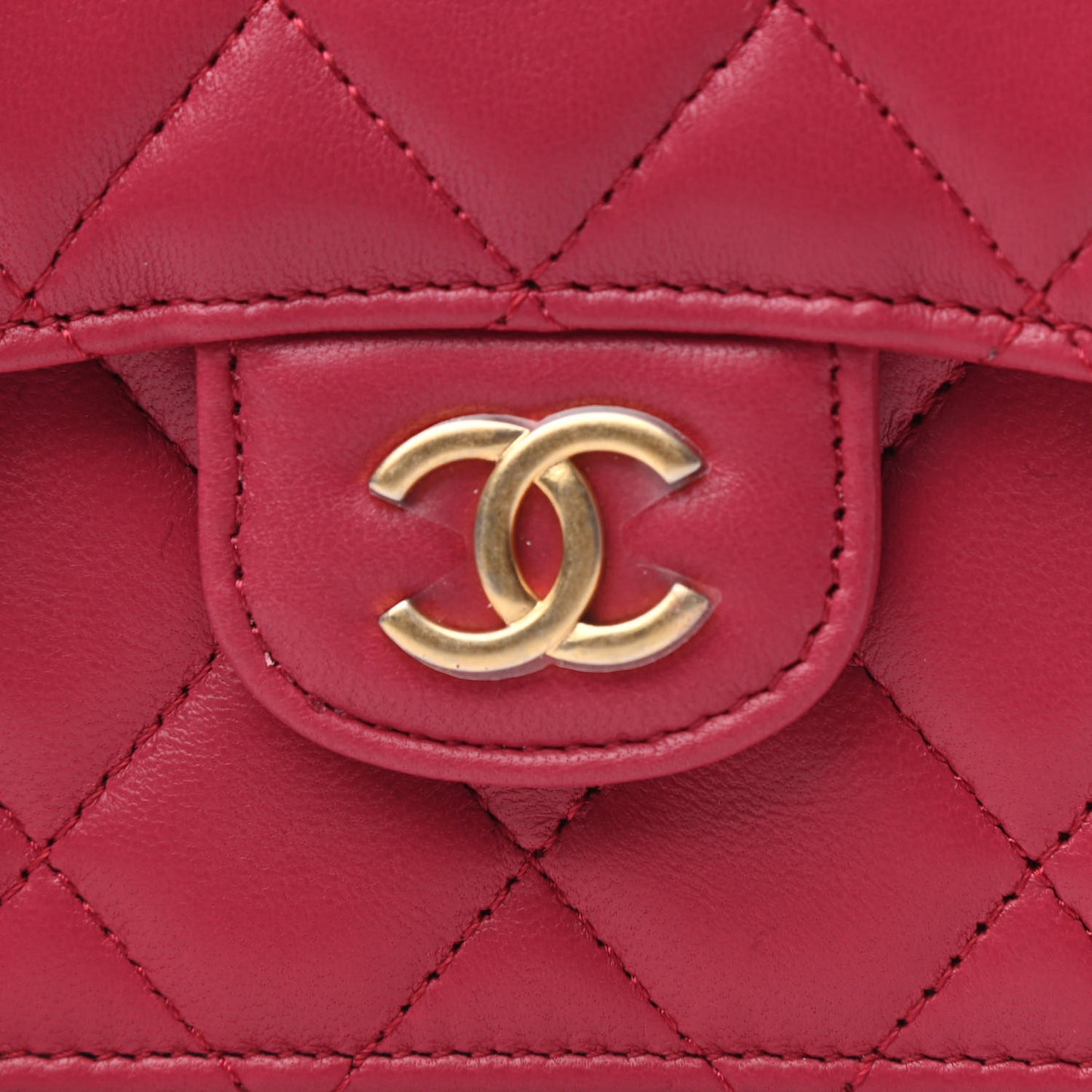 Lambskin Quilted Top Handle Flap Coin Purse With Chain Dark Pink