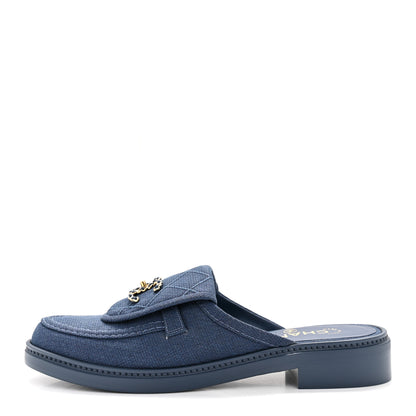 Chanel Fabric Quilted CC Turnlock Mules 39 Blue 1 of 9