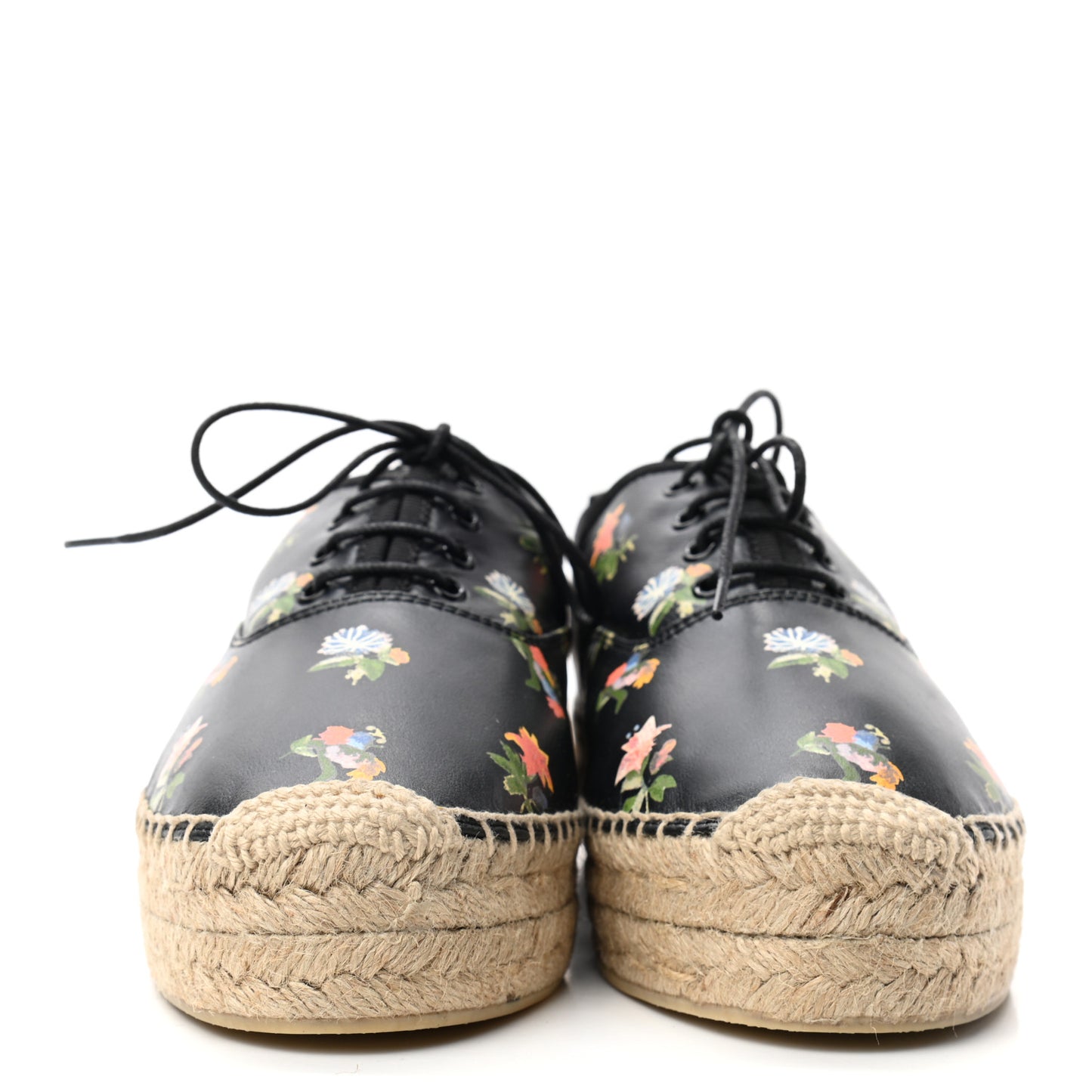 Floral Print Lace Up Espadrilles 36 Black