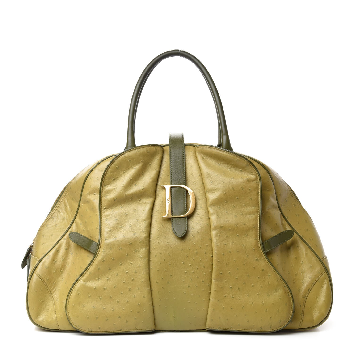 Christian Dior Ostrich Saddle Bowler Green 1 of 13