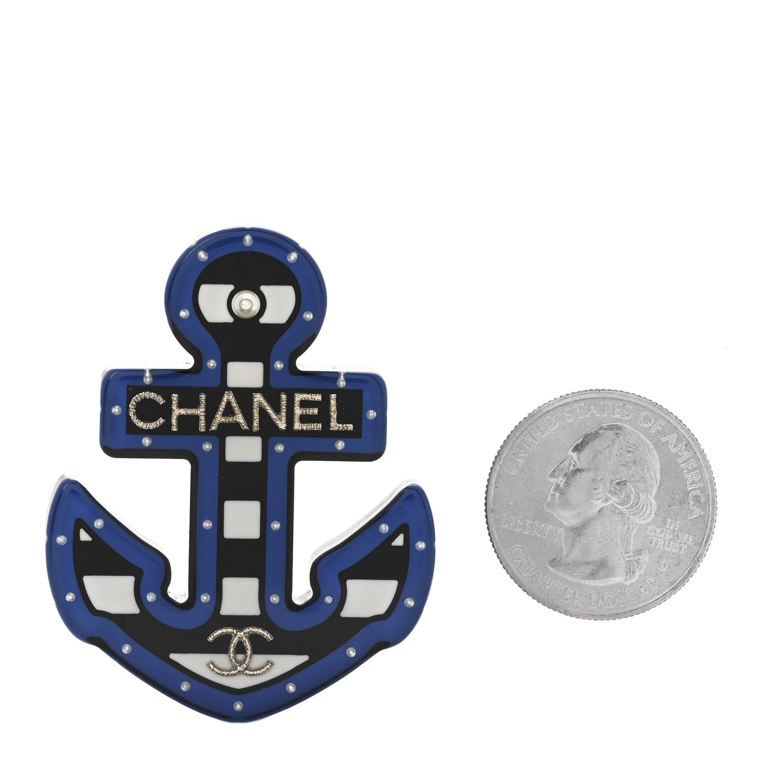 Chanel Resin Pearl Anchor CC Brooch Black Blue 2 of 4