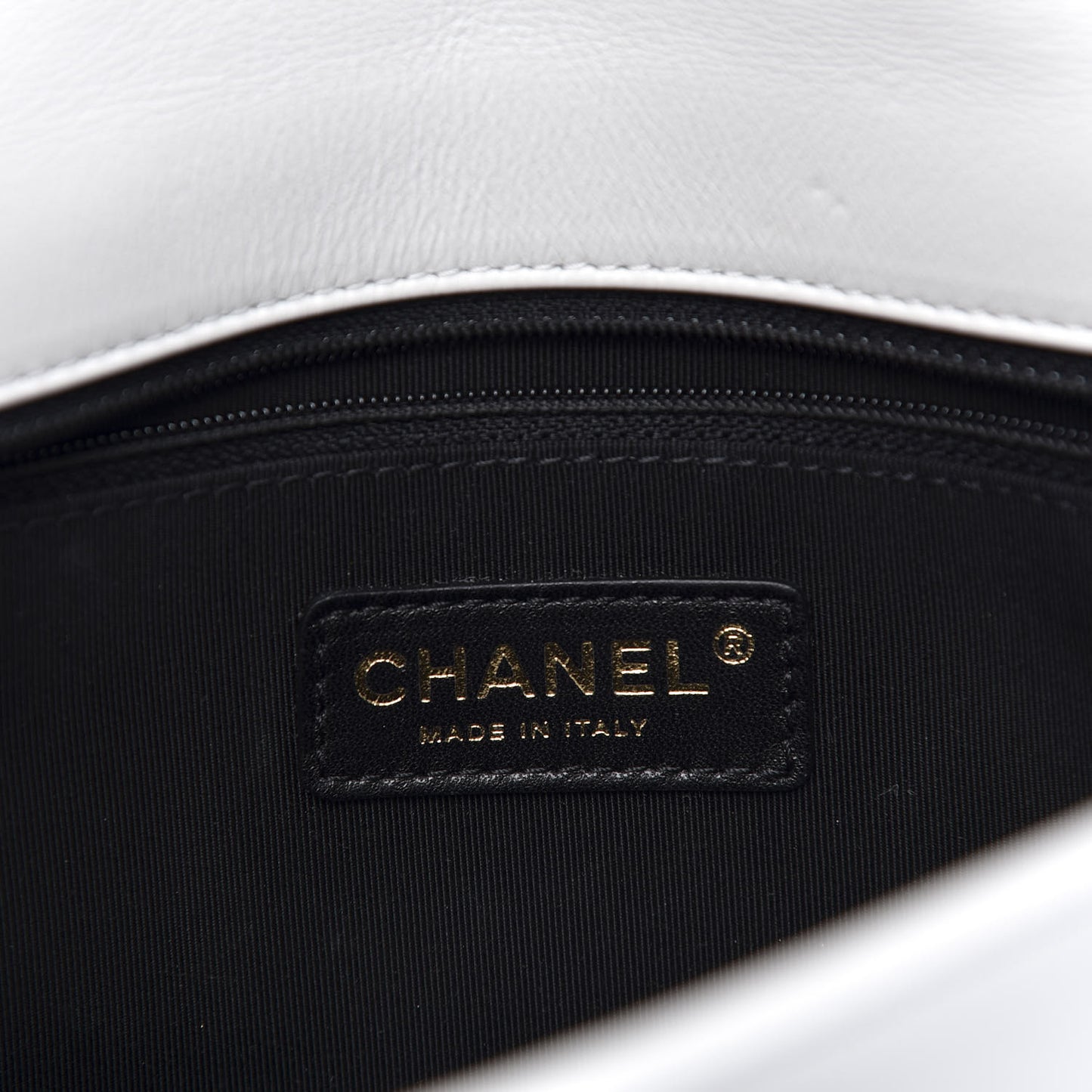 Calfskin Quilted Medium Graphic Flap Black White