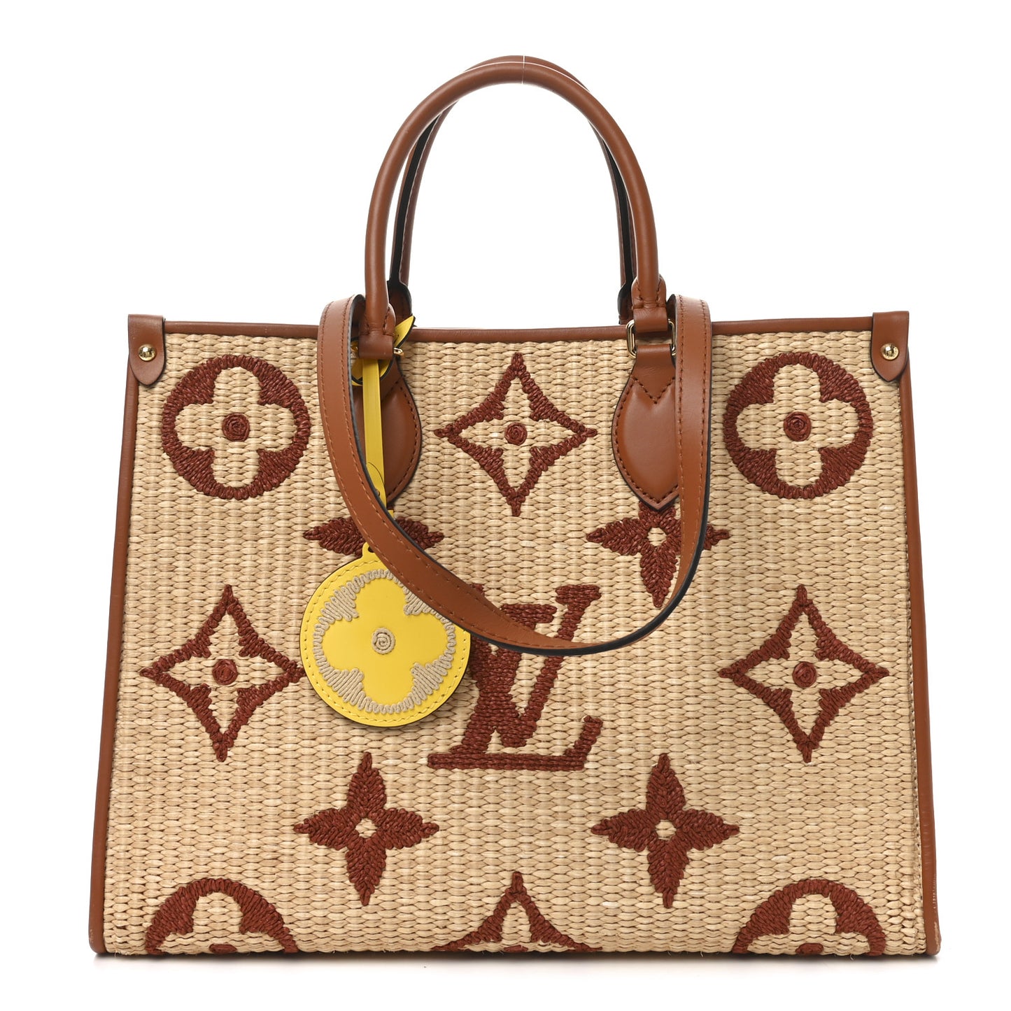 Raffia Calfskin Monogram Giant Onthego MM Tan