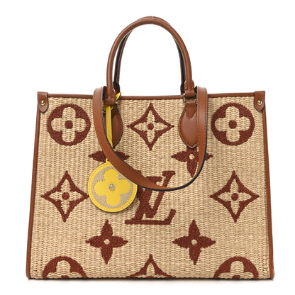 Louis Vuitton Raffia Calfskin Monogram Giant Onthego MM Tan 1 of 10