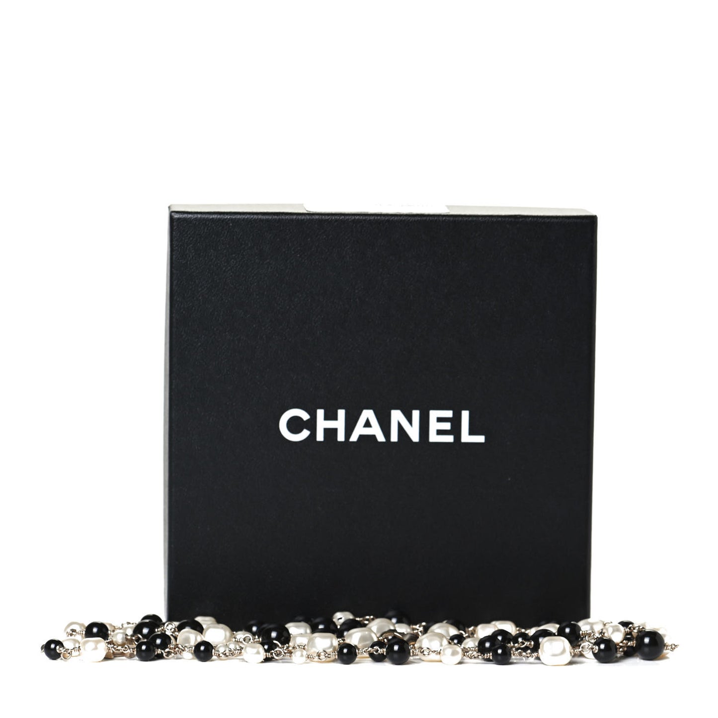 Pearl Bead Enamel CC Long Necklace Black Light Gold