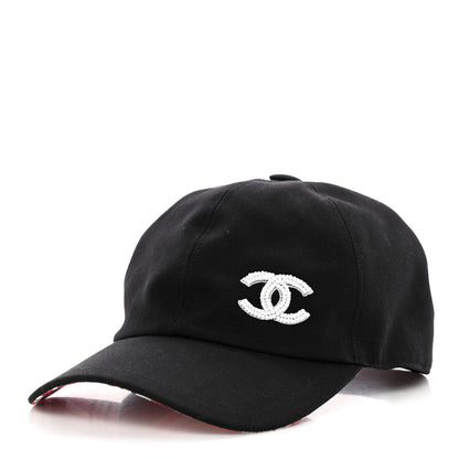 Chanel Cotton Beaded CC Cap Hat Black 1 of 10