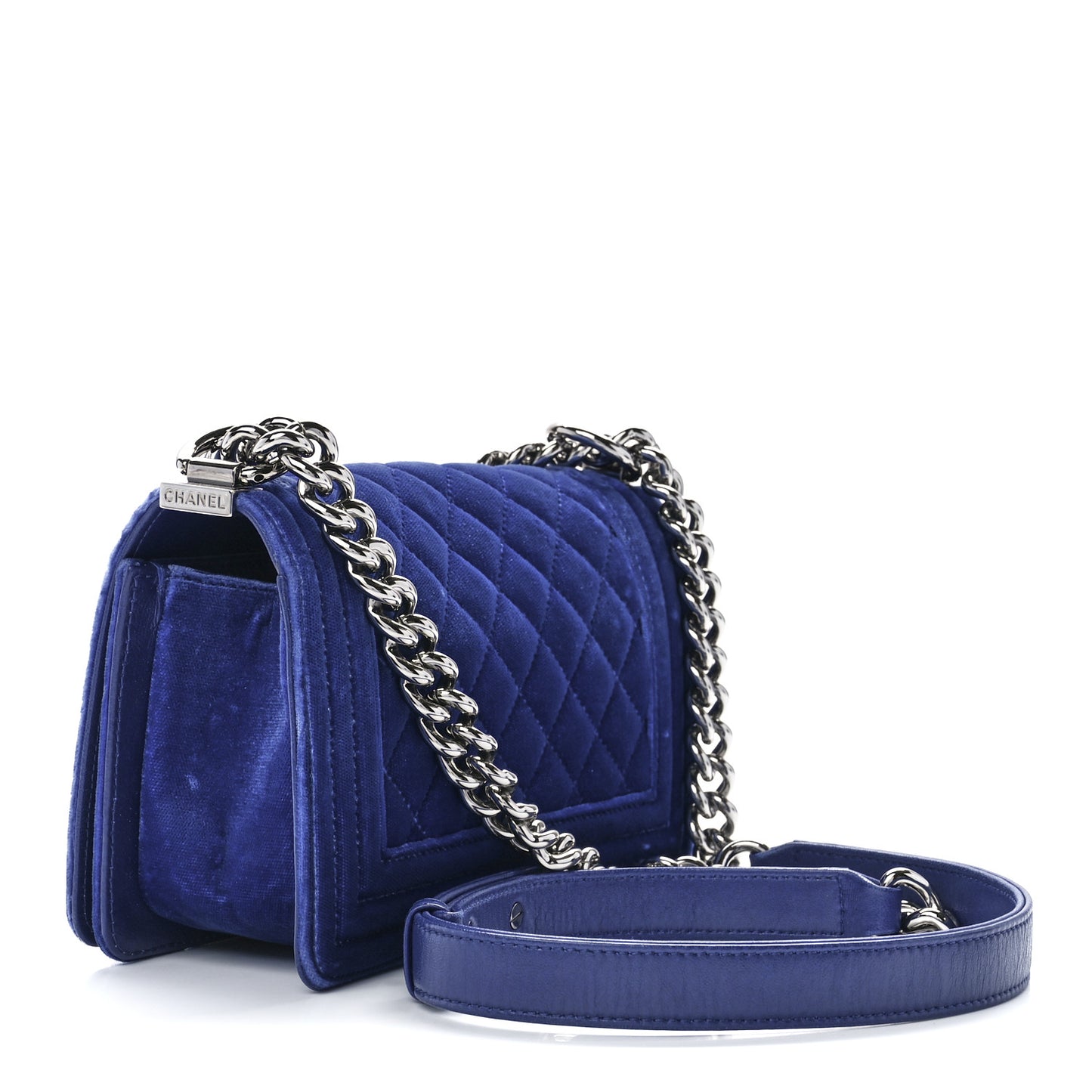 Velvet Quilted Small Boy Flap Blue