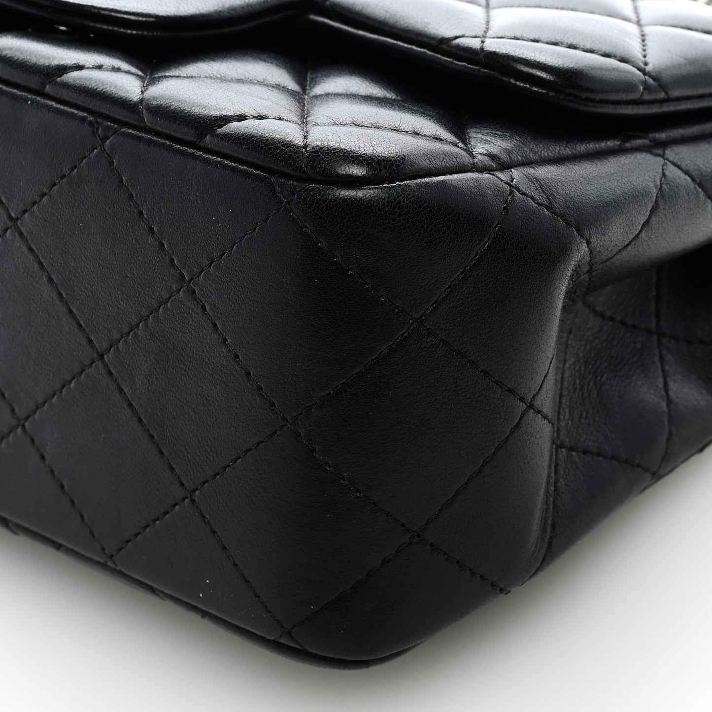 Lambskin Quilted Mini Square Flap Black