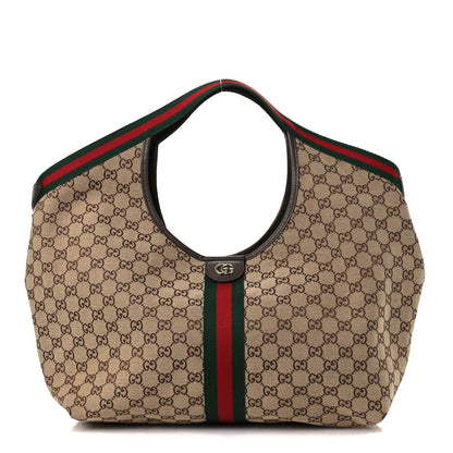 Gucci GG Monogram Web Large Giglio Tote Beige Brown 1 of 12