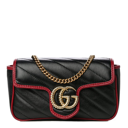 Gucci Vintage Effect Calfskin Matelasse Diagonal Super Mini Torchon GG Marmont Shoulder Bag Black Romantic Cherry 1 of 11