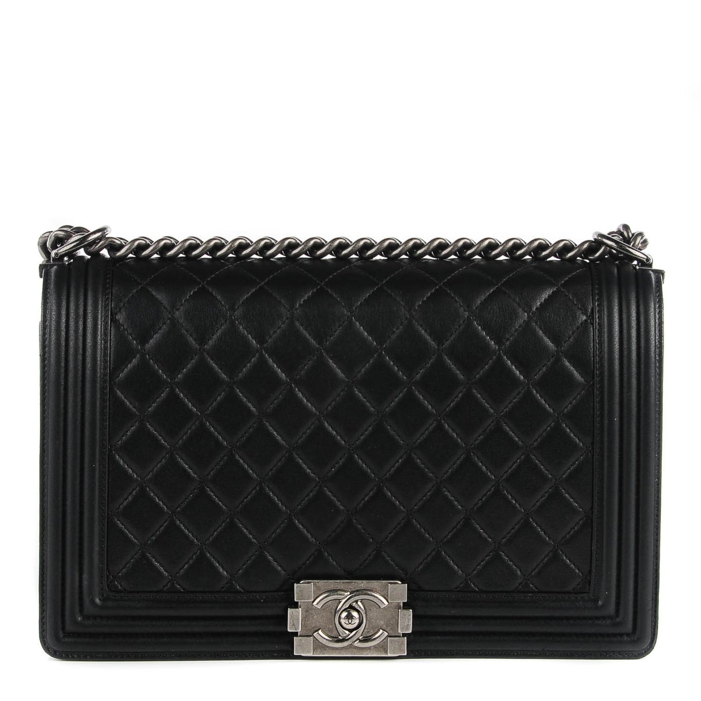 Metallic Calfskin Quilted New Medium Boy Flap Black