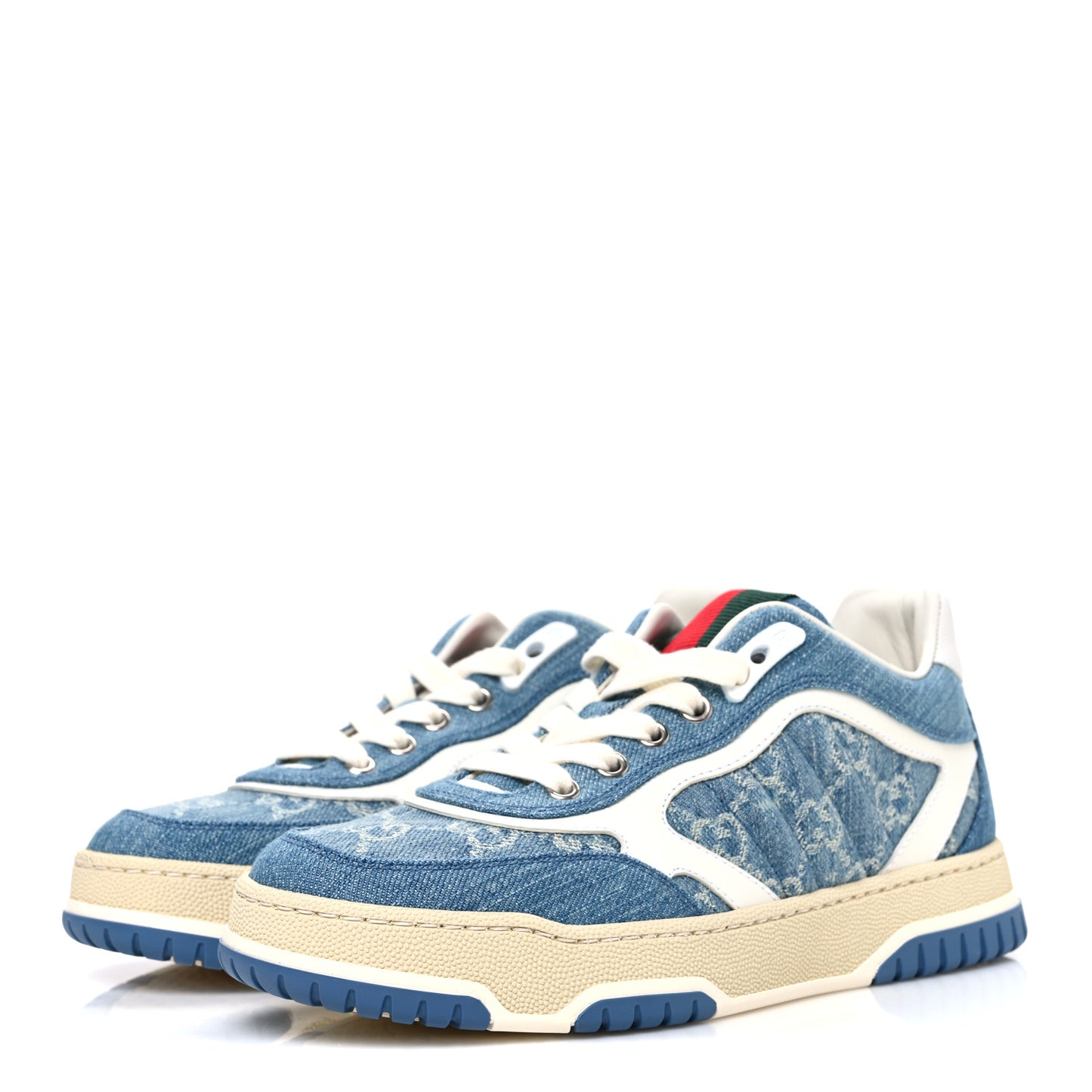 New Denim Delave GG Monogram Womens Re-Web Sneakers 36 Light Blue Royale
