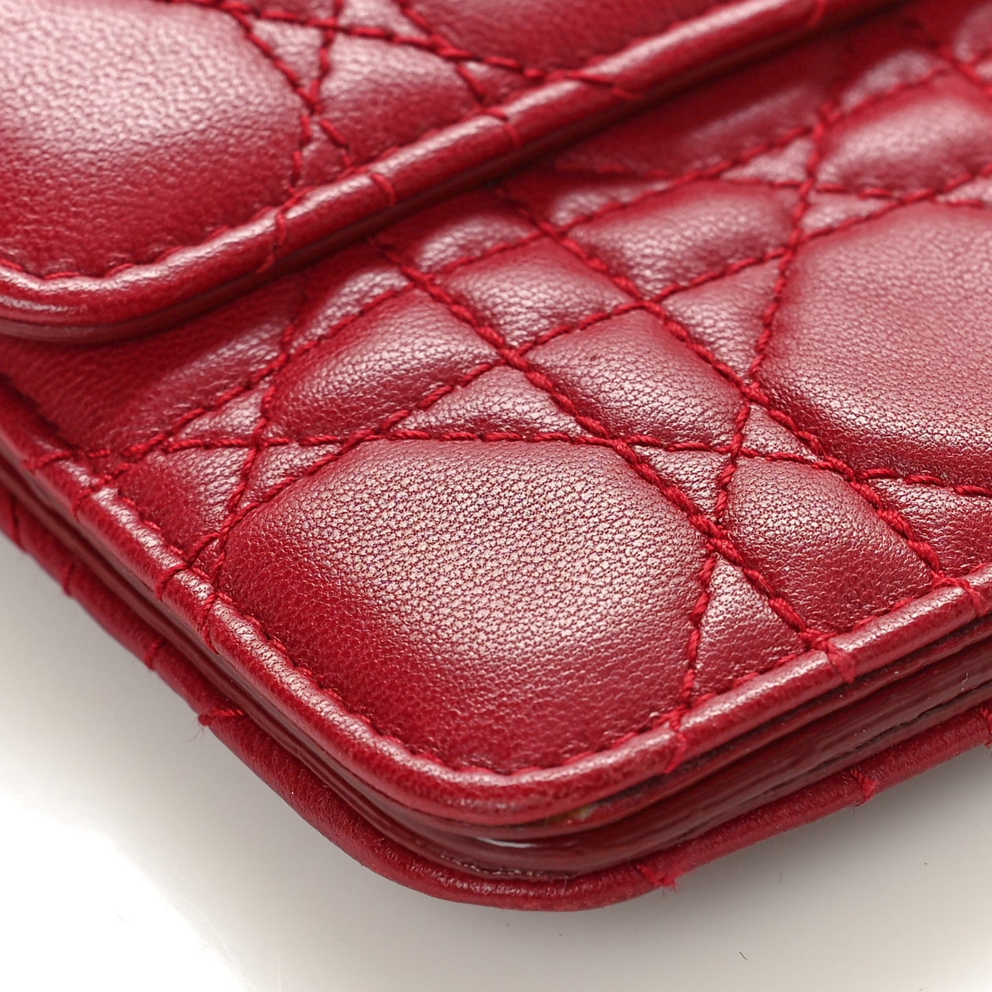 DIOR Lambskin Cannage Dioraddict Wristlet Clutch Red