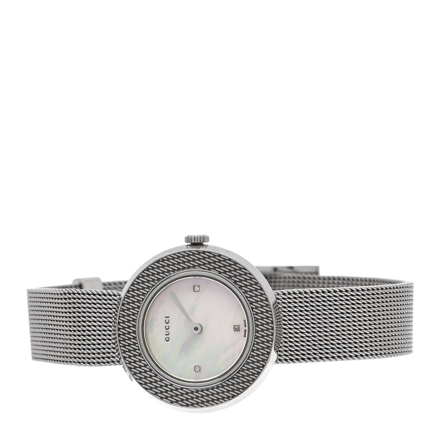 Stainless Steel Diamond Mother of Pearl 27mm U-Play Mesh Quartz Watch