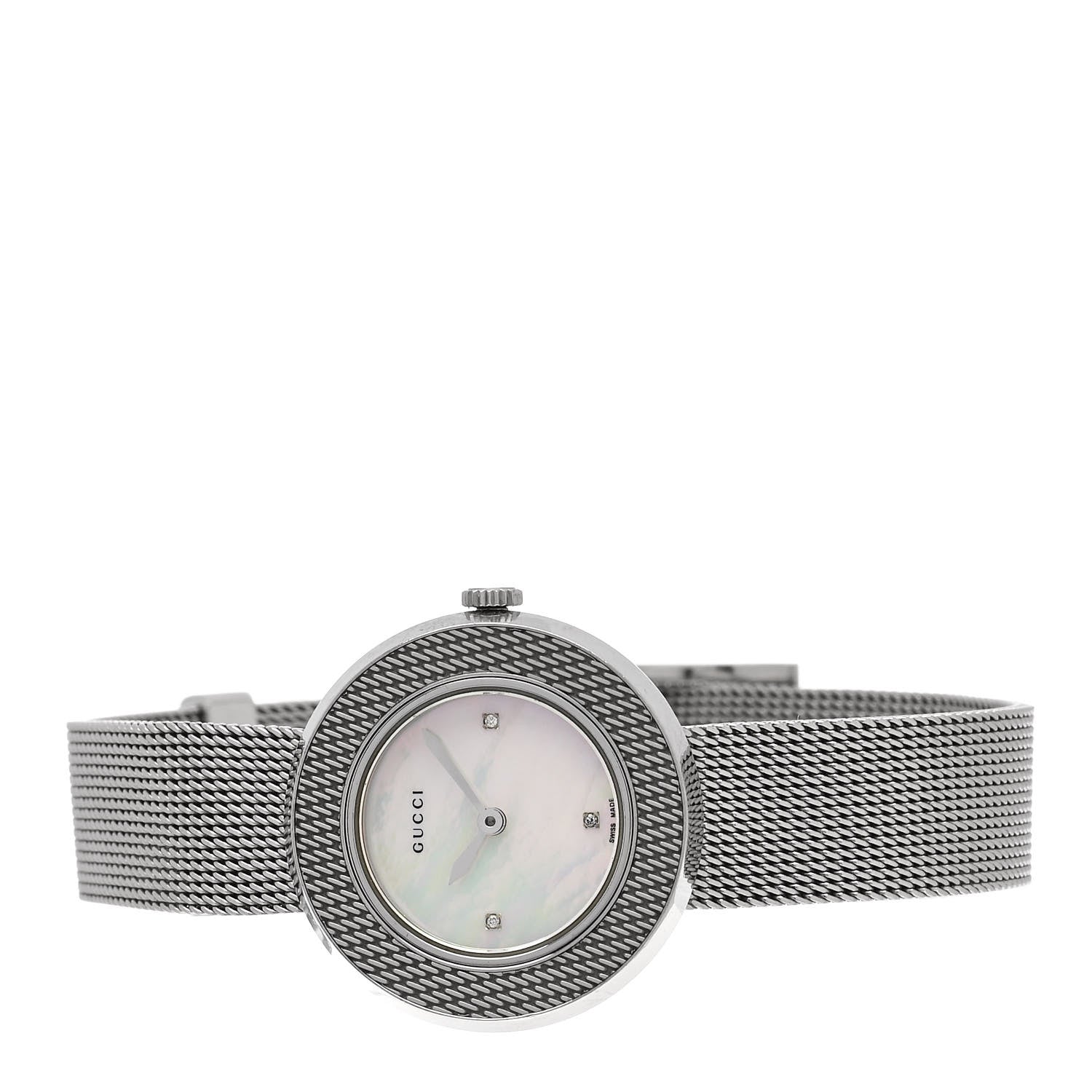 Gucci Stainless Steel Diamond Mother of Pearl 27mm U-Play Mesh Quartz Watch 2 of 5