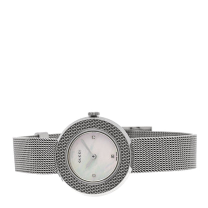 Gucci Stainless Steel Diamond Mother of Pearl 27mm U-Play Mesh Quartz Watch 2 of 5