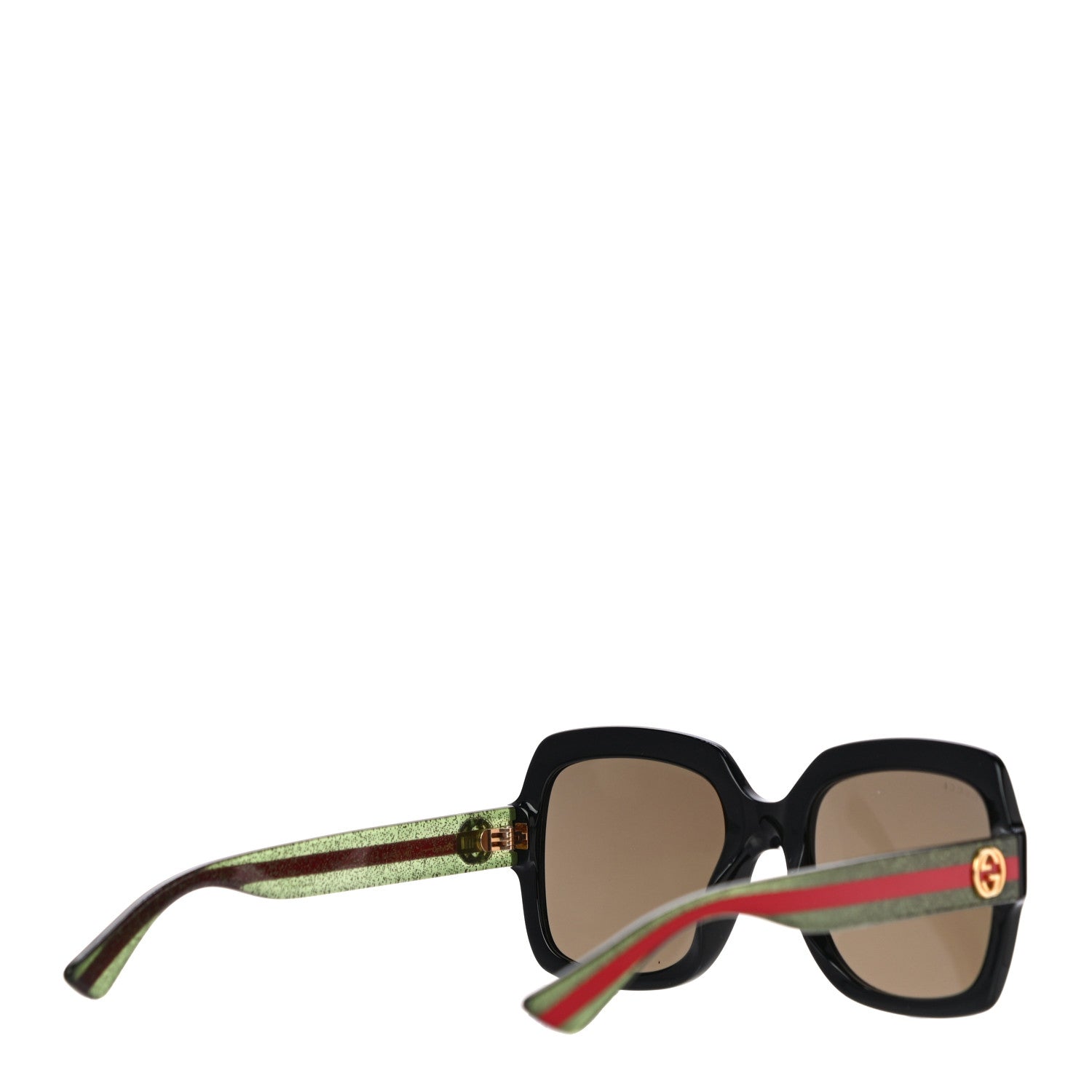 Gucci Acetate Square Frame Web Glitter Sunglasses GG0036S Black Green 3 of 7