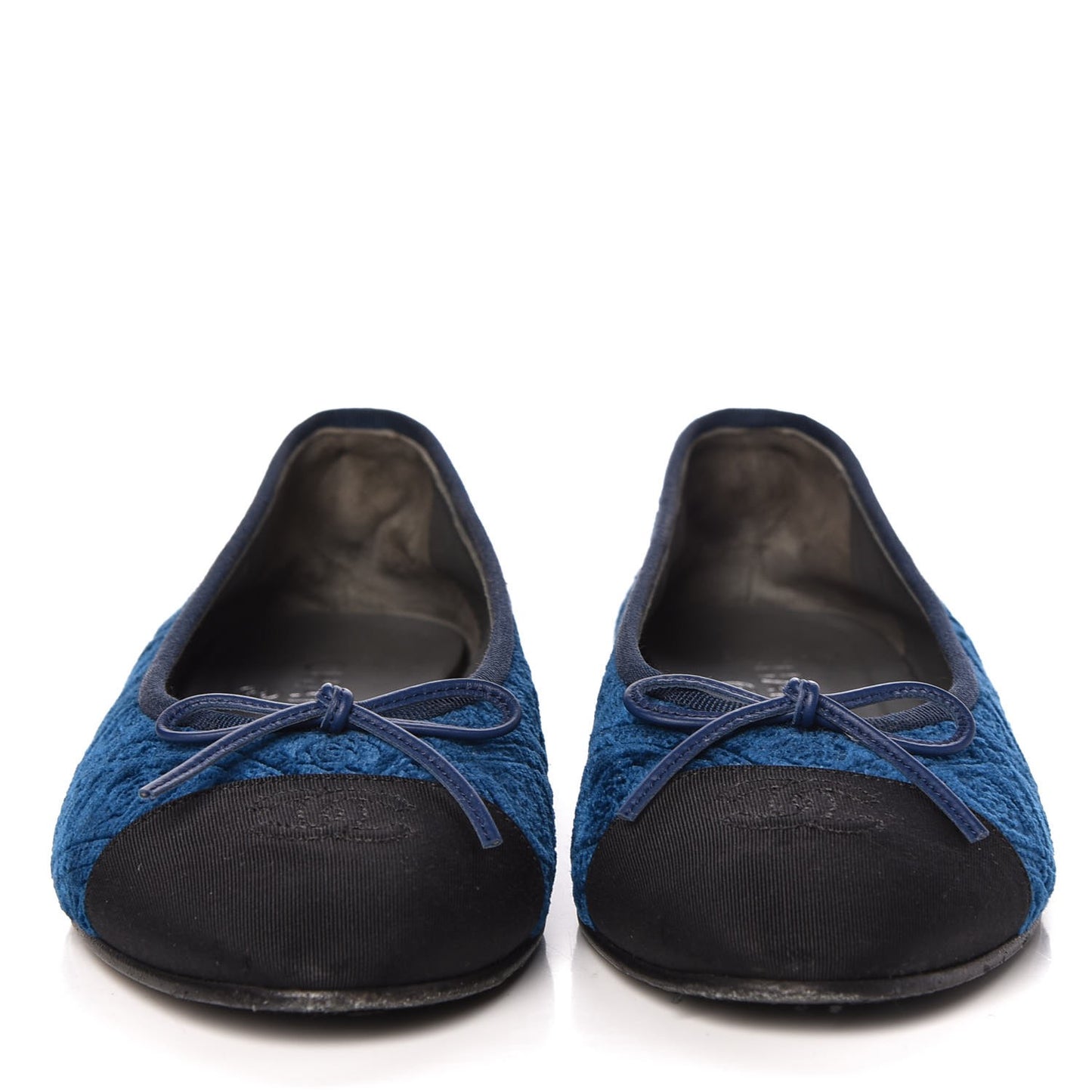 Silk Velvet Grosgrain Bow CC Ballet Flats 39.5 Navy Black