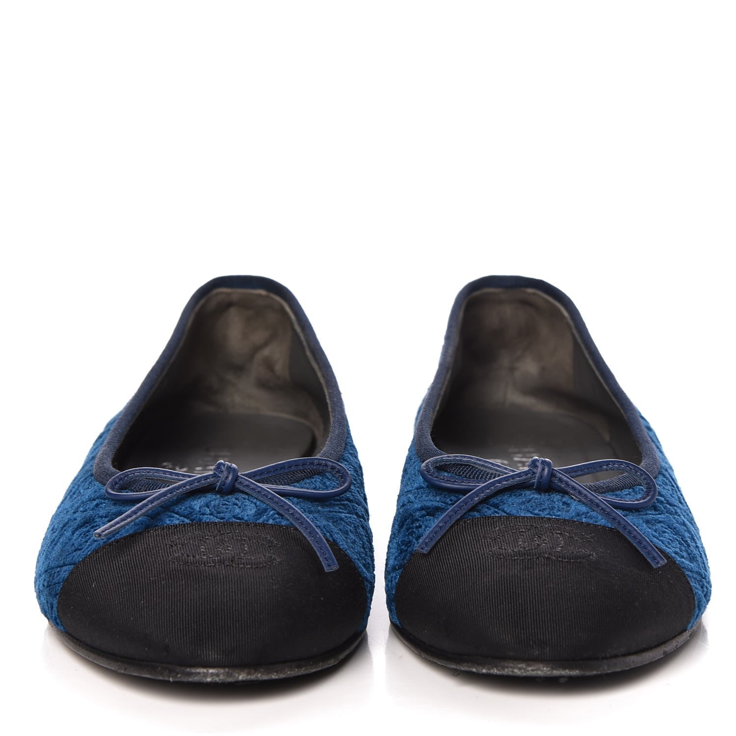 Chanel Silk Velvet Grosgrain Bow CC Ballet Flats 39.5 Navy Black 2 of 17