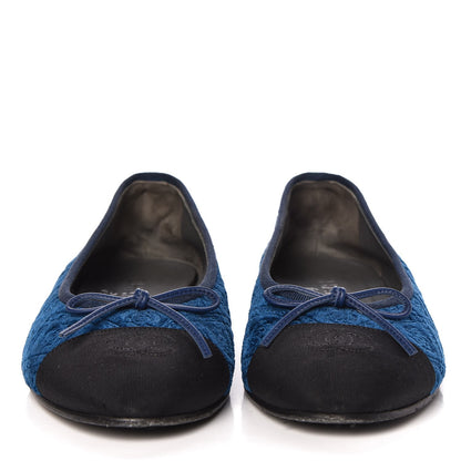 Chanel Silk Velvet Grosgrain Bow CC Ballet Flats 39.5 Navy Black 2 of 17