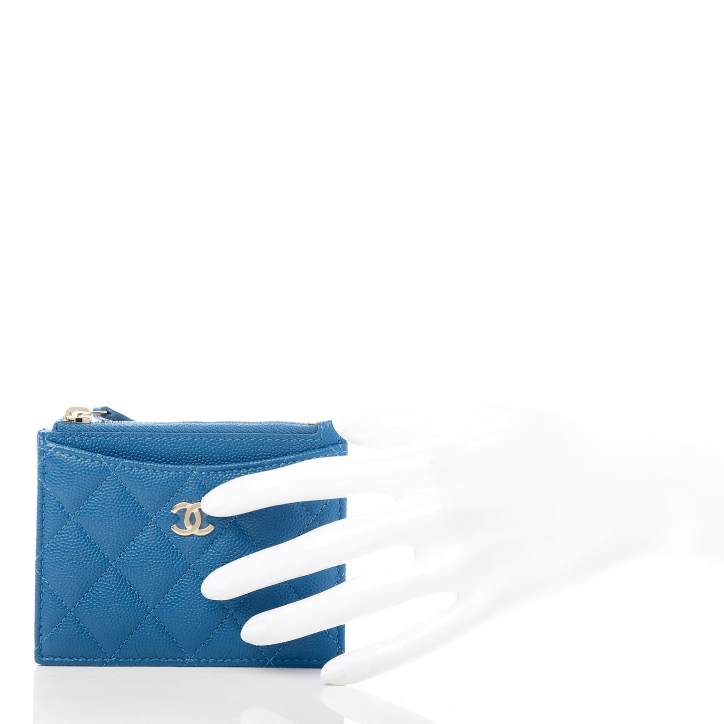 Caviar Quilted CC Zip Card Holder Blue