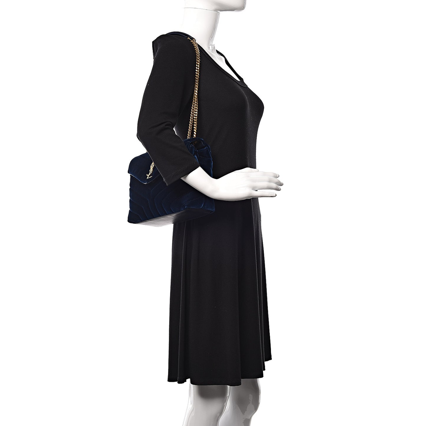 Velvet Y Quilted Monogram Small Loulou Chain Satchel Medium Blue