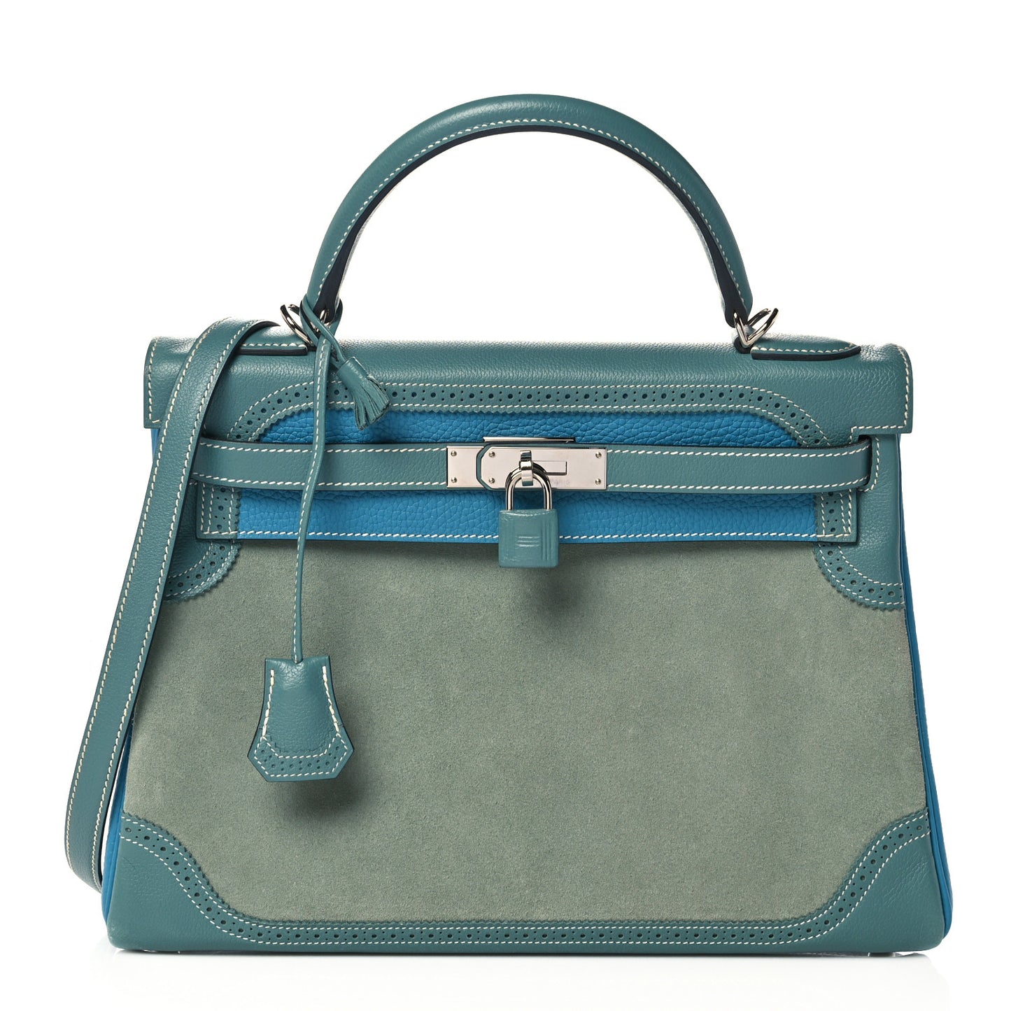 Veau Doblis Taurillon Clemence Evergrain Ghillies Kelly Retourne 32 Turquoise Ciel