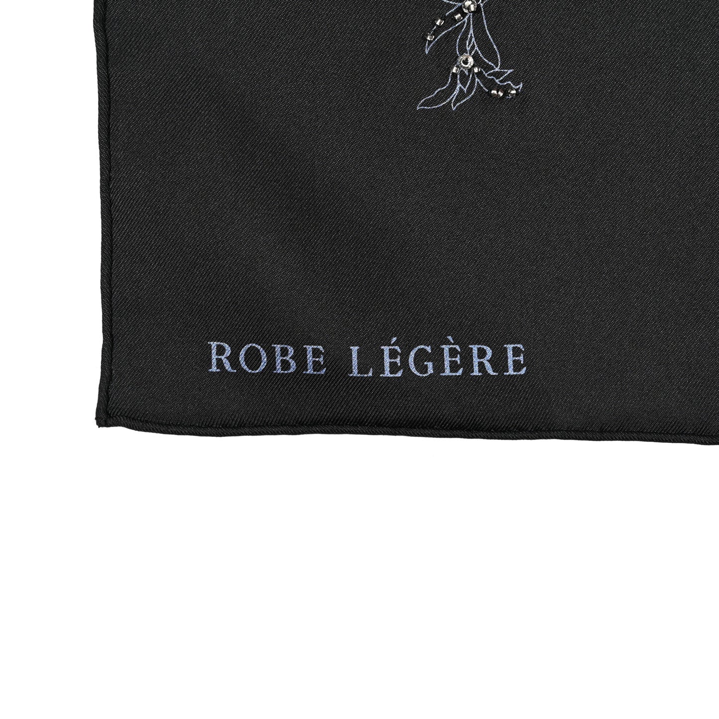 Silk Embroidered Robe Legere Scarf 90 Black Bleu